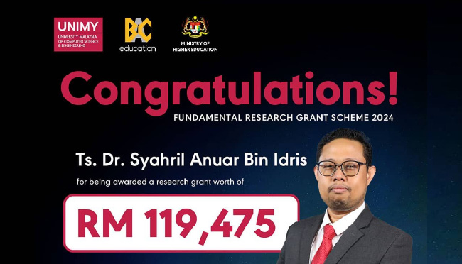 UNIMY's Dr. Syahril Anuar Bin Idris Awarded Prestigious Research Grant